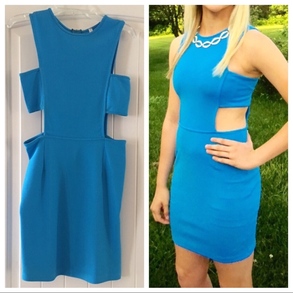 Turquoise Sleeveless Dress with Cutouts